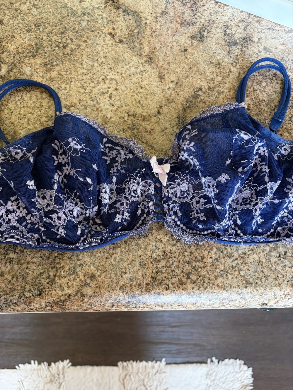 Victoria's Secret Navy and pink Floral Lace Underwire Bra
